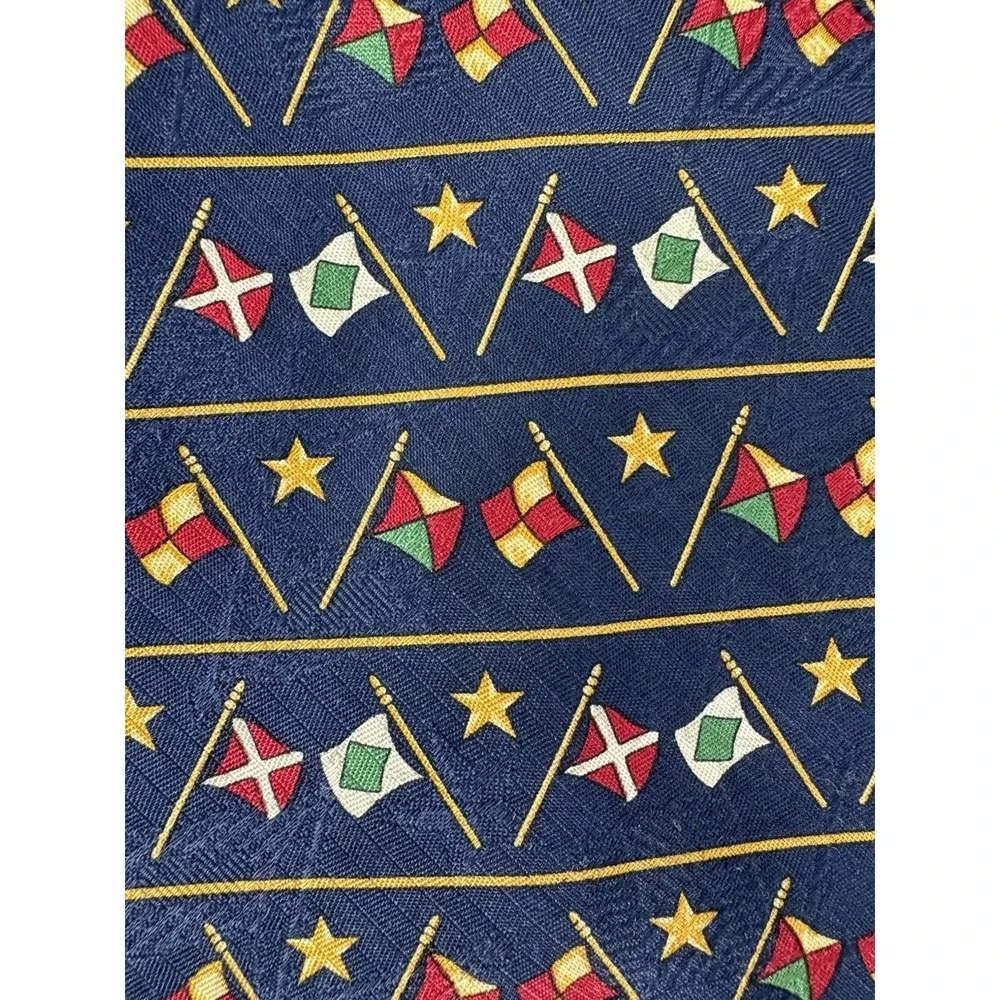 Tommy‎ Hilfiger Nautical Flags 100% Silk Necktie Navy Blue Sailing Maritime Tie